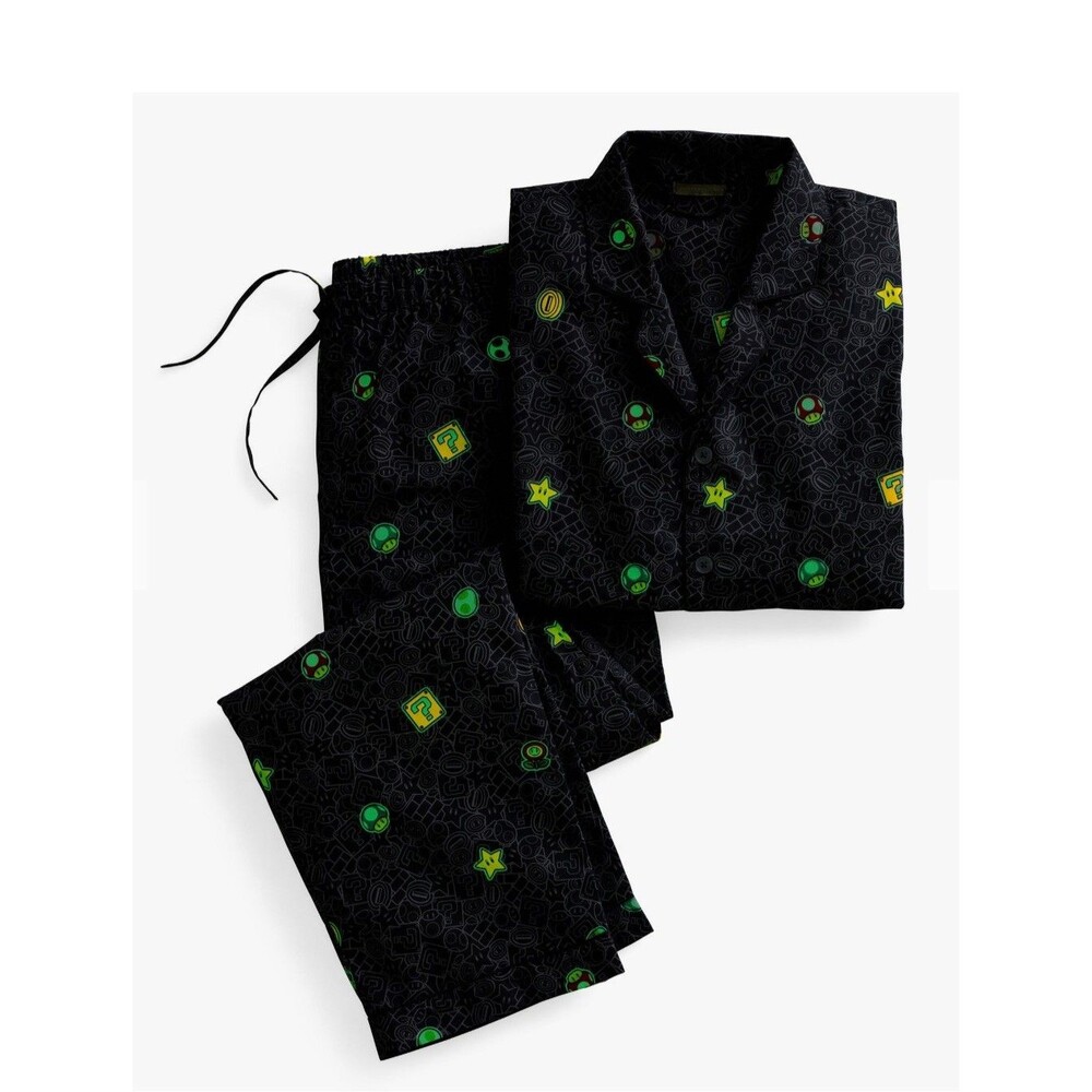 Pottery Barn Super Mario Teen Glow-in-the-Dark Novelty Pajama Set Gray Sz M